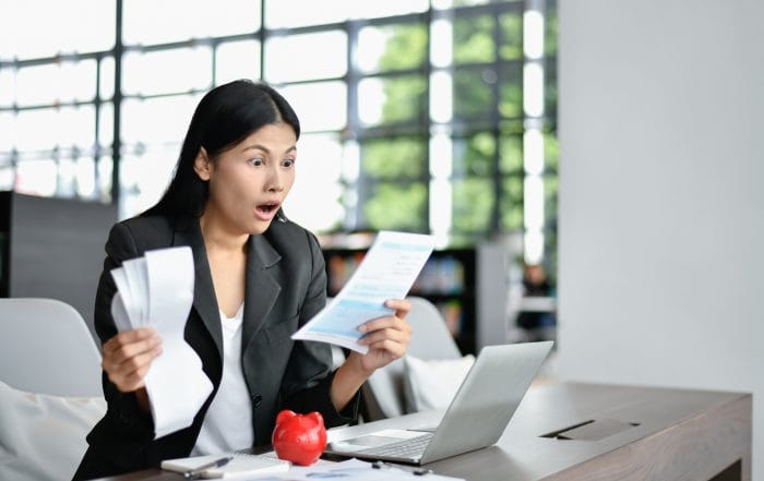 Business concept Young business woman is stressed about her exp